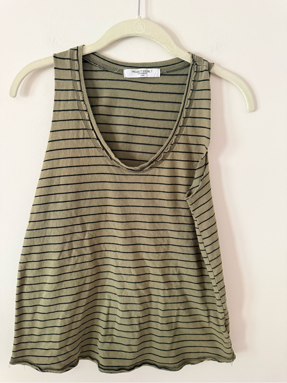 Project Social T Olive & Black Striped Scoop Neck Tank